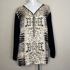 Vince Camuto Blouse Top Plus Size 3X V Neck Long Sleeve Black Animal Print Shirt